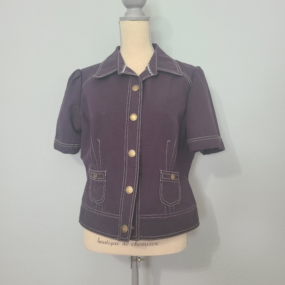 Tommy Hilfiger Y2K Missy Casual Snap-Up Cotton Canvas Short Sleeve Jacket/Top L
